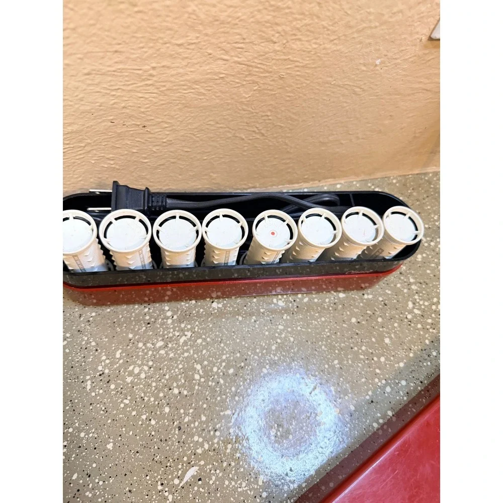 Vintage Clairol Electric Hair Rollers Red Travel Case 7‎ White Hot Rollers Retro